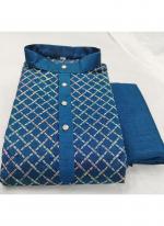 Banglori Silk Blue Traditional Wear Embroidery Work Readymade Kurta Pajama